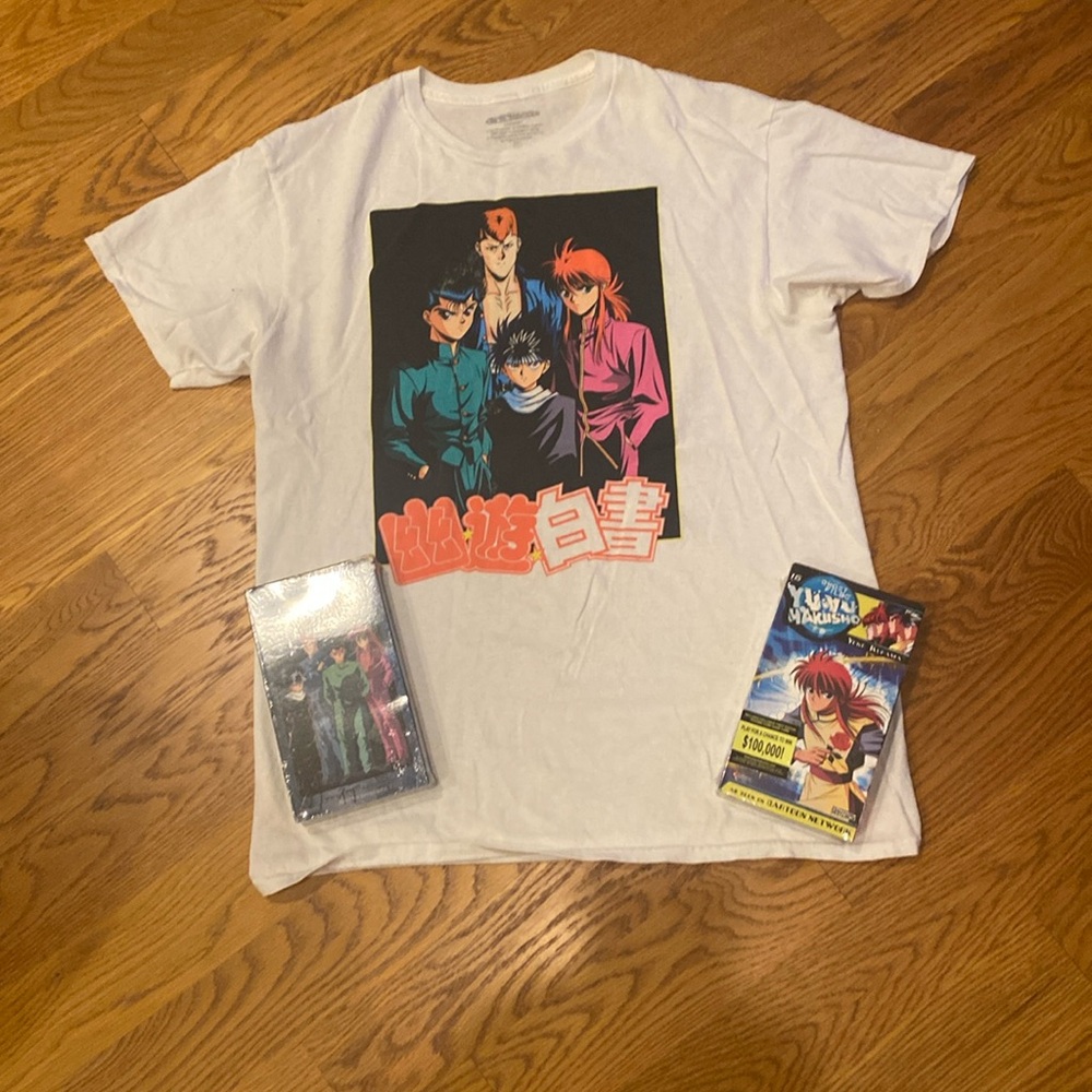 Yu Yu Hakusho 2 VHS tapes (original packaging) with vintage T-shirt size…